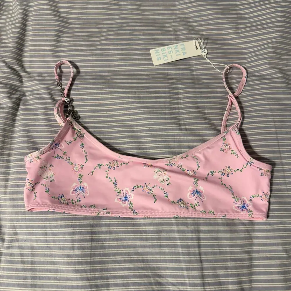Frankie’s Bikinis “Dallas” Floral Chain Bikini Top - fairy tale